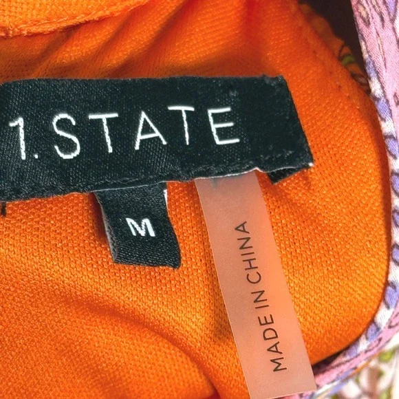 1. State Womens Halter Blouse M Orange Pink Paisley Lined Office Brunch Feminine - Picture 3 of 9